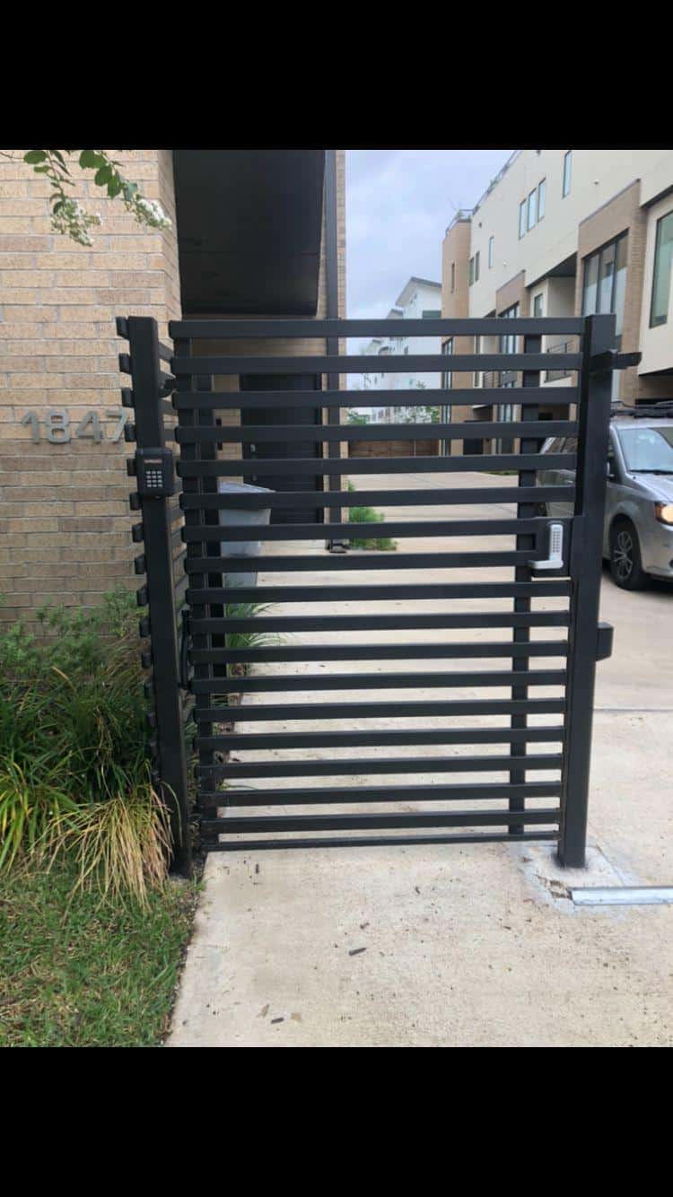 Pedestrian gate at a side entrance to a Dallas commercial property