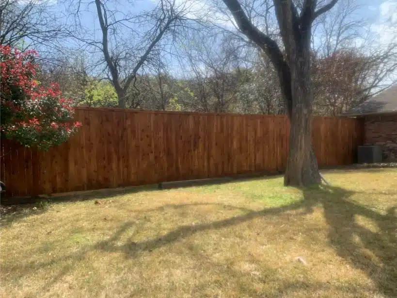 New stained cedar fence along the rear boundary after replacement