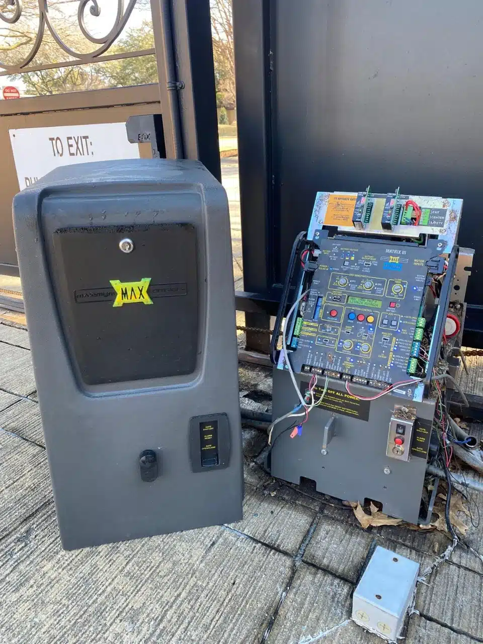 Operator pedestal and control cabinet open during installation